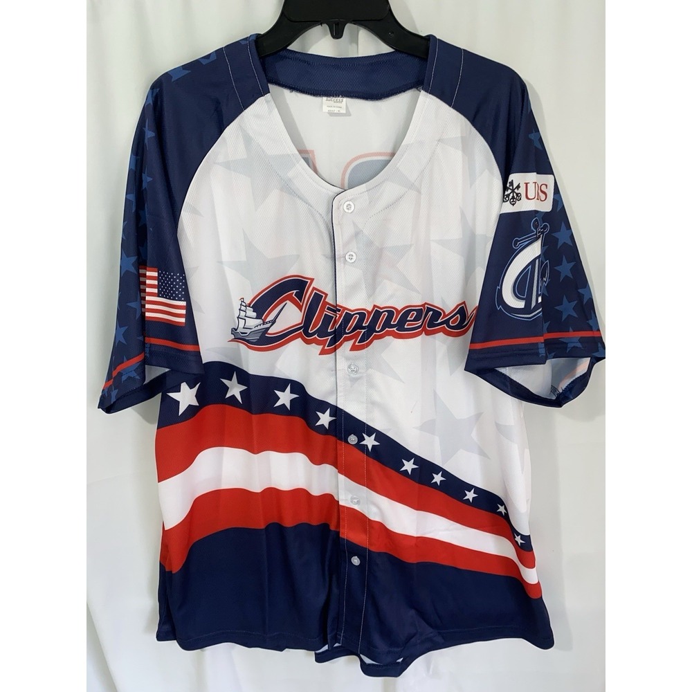 Columbus‎ Clippers Jersey Mens XL MiLB SGA #25 Red White Blue Stars Stripes USA